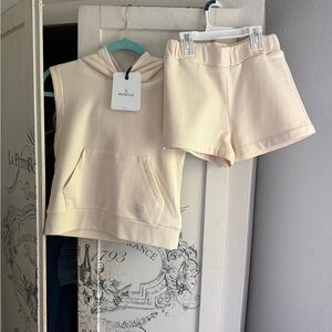 NWT Guaranteed Authentic Moncler Cream Sleeveless Hoodie and Shorts Set
